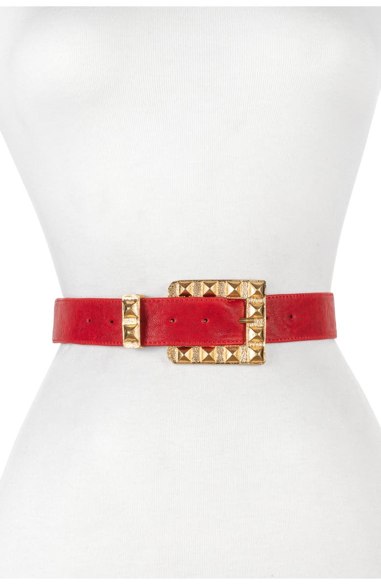Raina Rai Square Buckle Belt, Main, color, Red