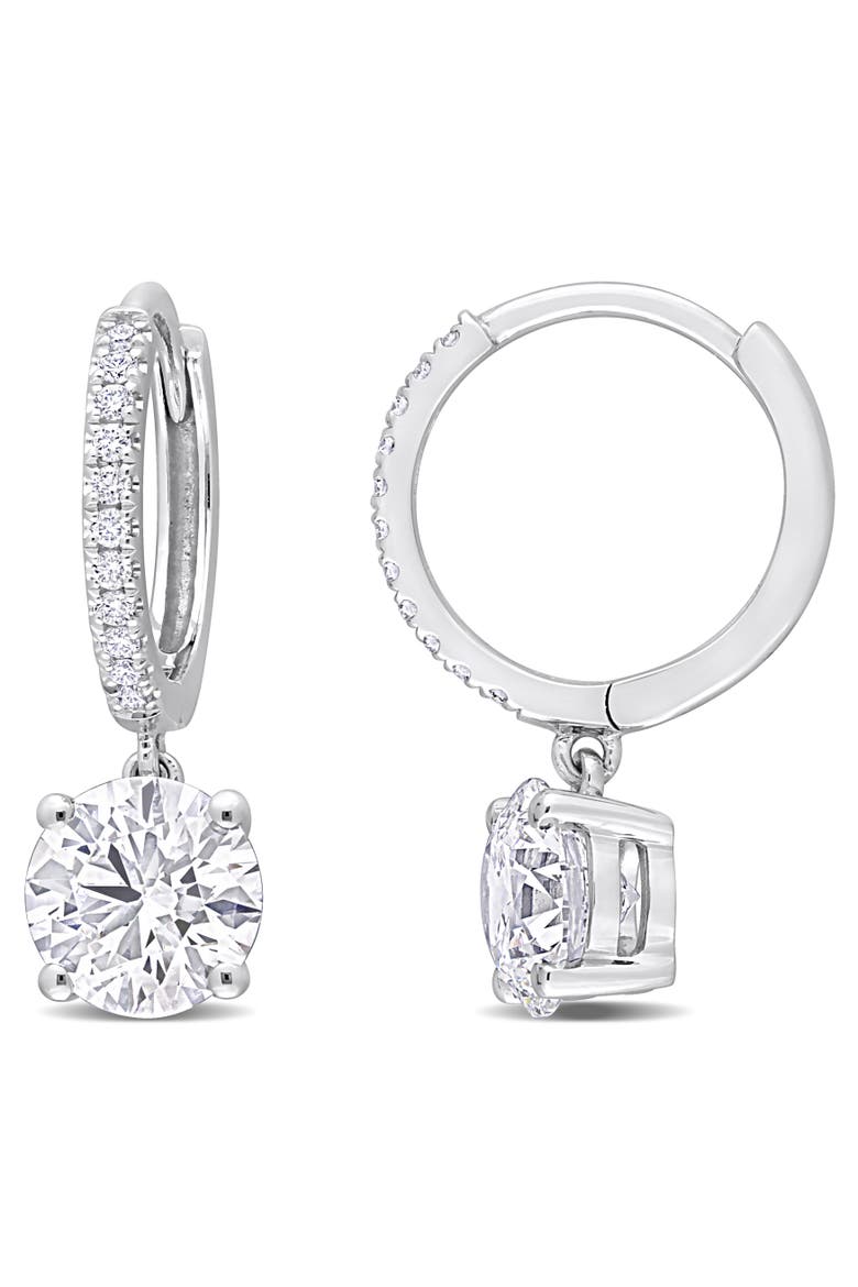 Lab-Grown Diamond Dangle Huggie Earrings 14k, Main, color, White Gold