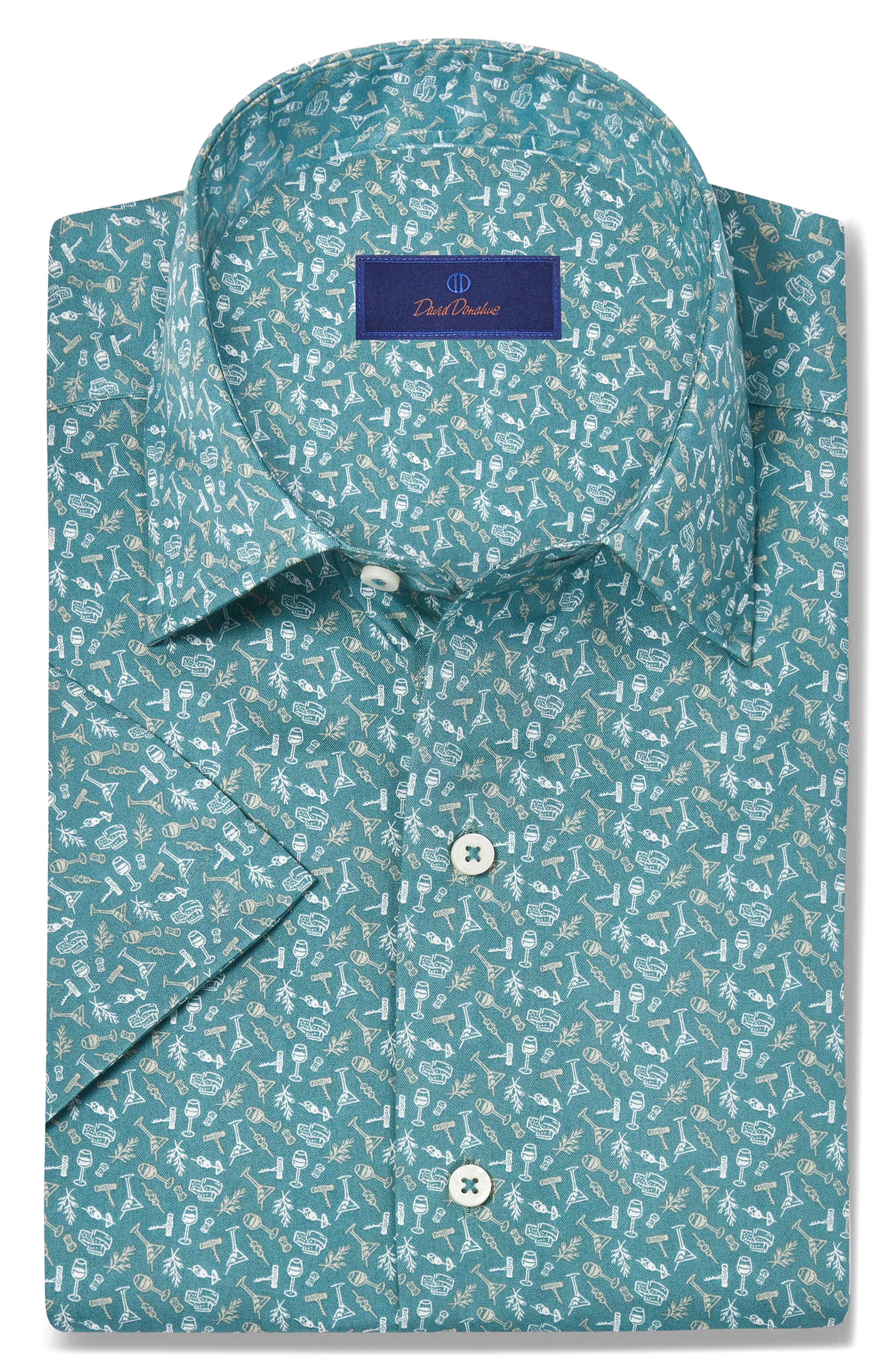 David Donahue Cocktail Print Lyocell Short Sleeve Shirt