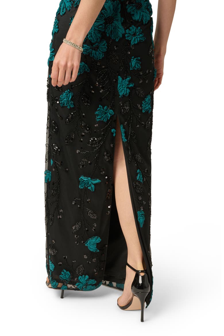 Floral Embroidered Sleeveless Gown, Alternate, color, BLACK/ EMERALD