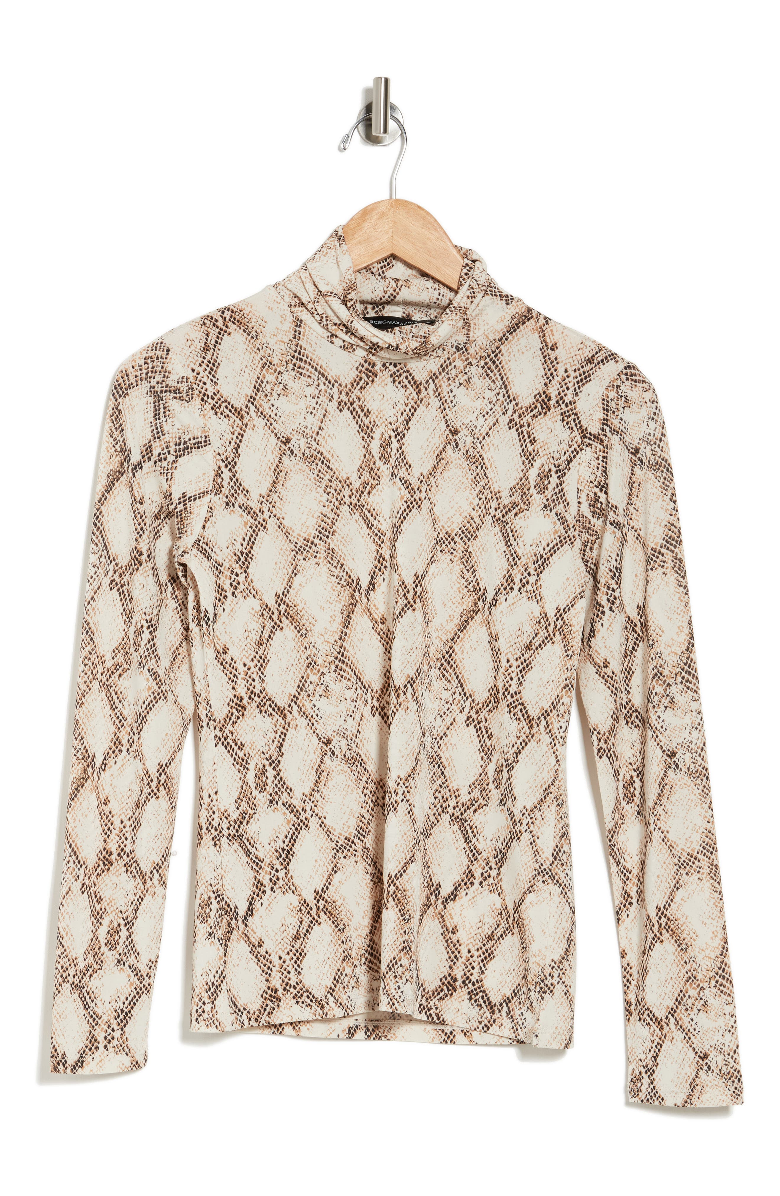 BCBGeneration Snake Print Turtleneck Long Sleeve Top (Women ...