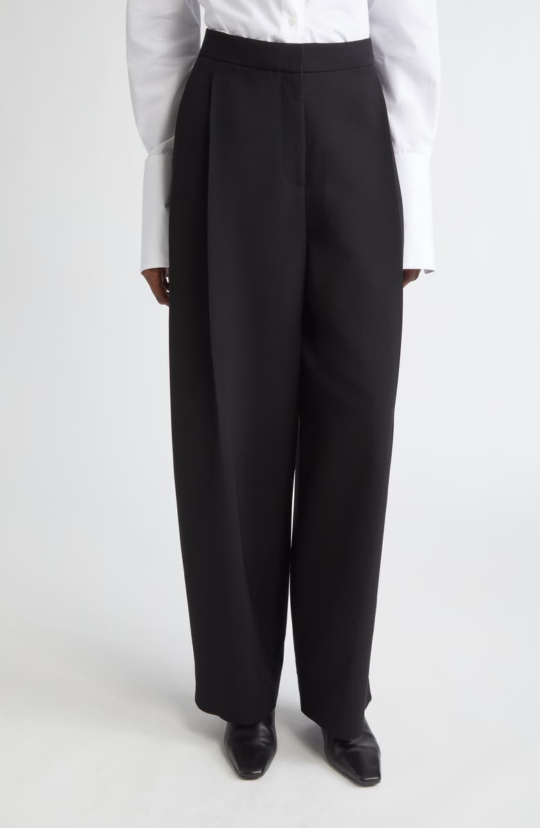 Lafayette 148 New York Cooper Pleated Finesse Crepe Barrel Leg Pants, Main, color, Black
