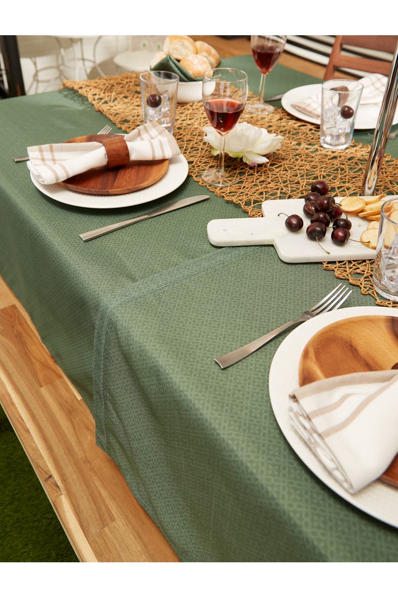 Tonal Lattice Print Outdoor Tablecloth With Zipper, Alternate, color, Artichoke Green