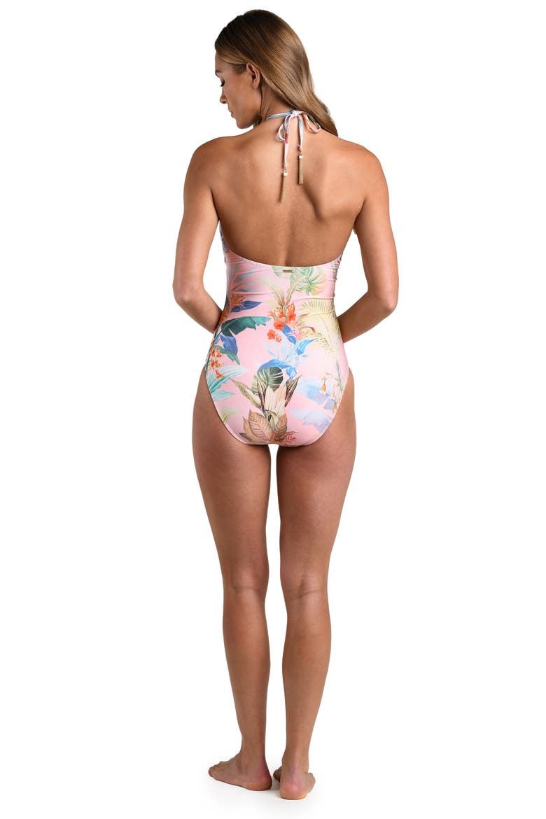 Colorful Palms Halter One-Piece Swimsuit, Alternate, color, PINK MULTI
