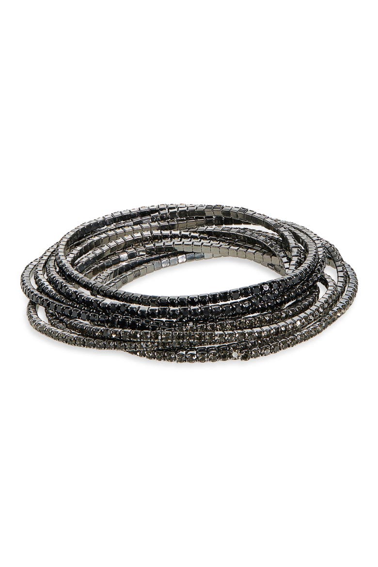 Set of 10 Crystal Stretch Bracelets, Main, color, BLACK MULTI- HEMATITE