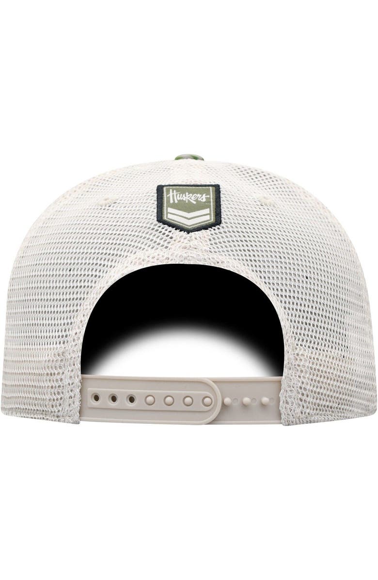 TOP OF THE WORLD Men's Top of the World Camo/White Nebraska Huskers OHT Military Appreciation Shattered Trucker Snapback Hat, Alternate, color,