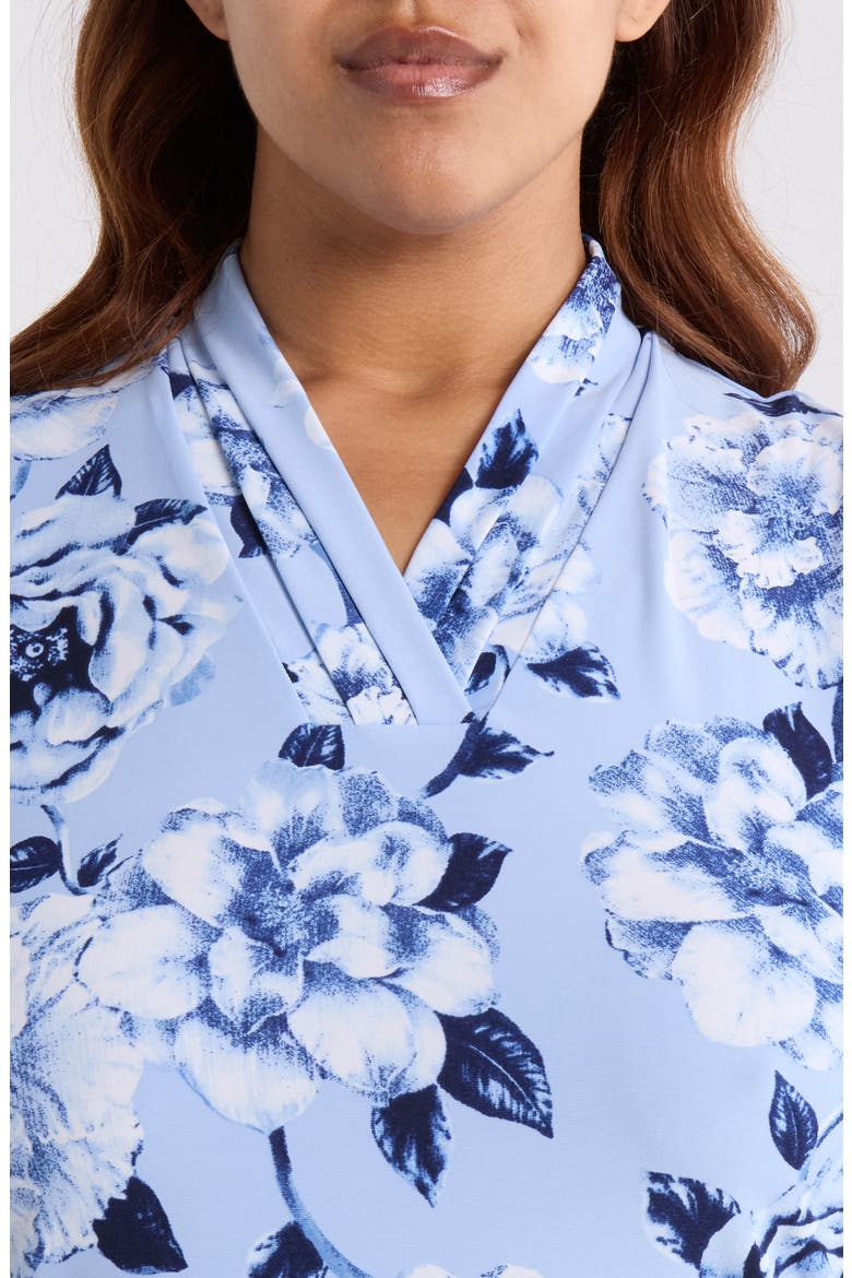Floral Triple Pleat V-neck Top, Alternate, color, LAKESHORE MULTI