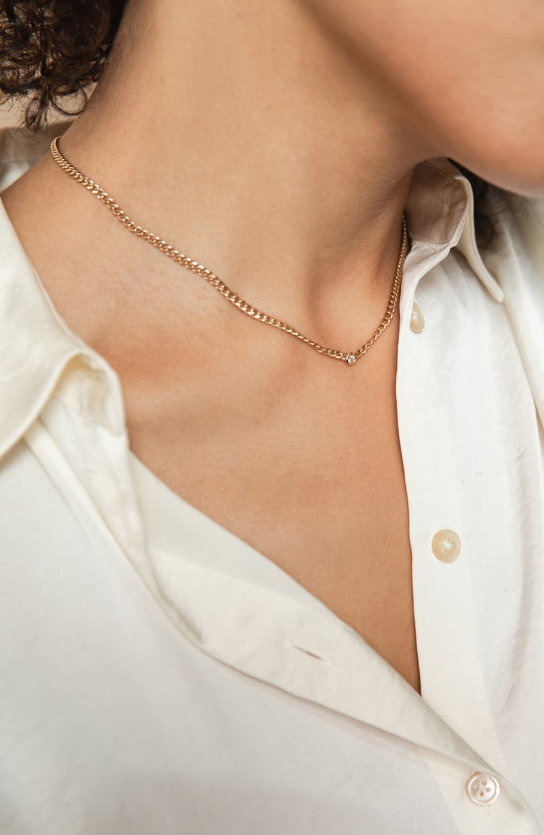 Zoë Chicco Floating Diamond Curb Chain Necklace, Alternate, color, Yellow Gold