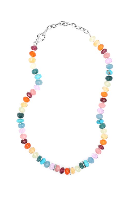 Shop Sheryl Lowe Rainbox Mix Knotted Necklace With 3 Diamond Rondelles In Rainbox Mix/sterling Silver