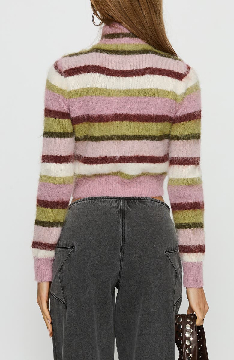 Princess Polly Keeve Mock Neck Front Zip Crop Sweater, Alternate, color, Pink / Green Stripe