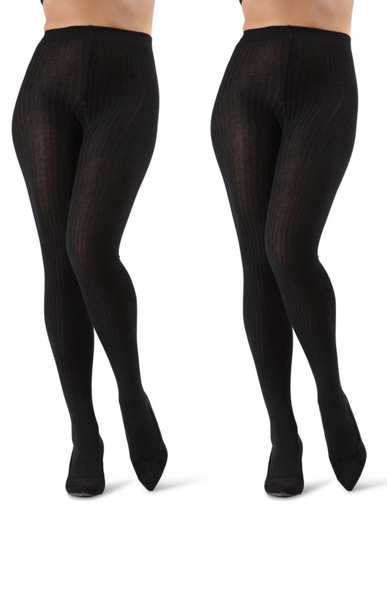 MeMoi 2-Pack Rib Sweater Tights, Alternate, color, Black-Black