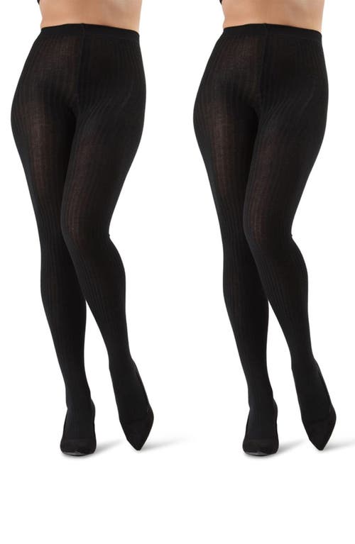 Memoi 2-pack Rib Sweater Tights In Black
