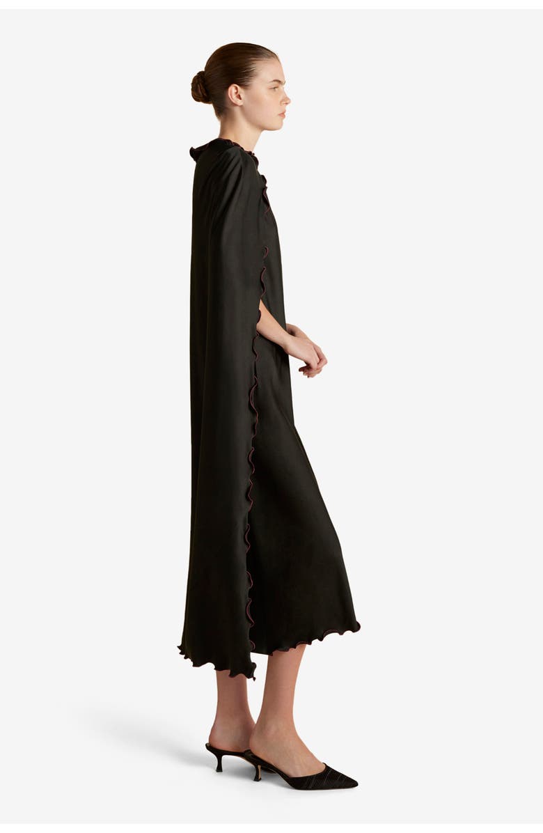 Marina Moscone Cady Cape Dress with Scalloped Edge, Alternate, color, Black