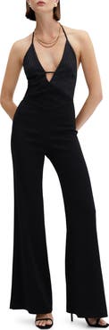 MANGO Halter Neck Flare Leg Jumpsuit