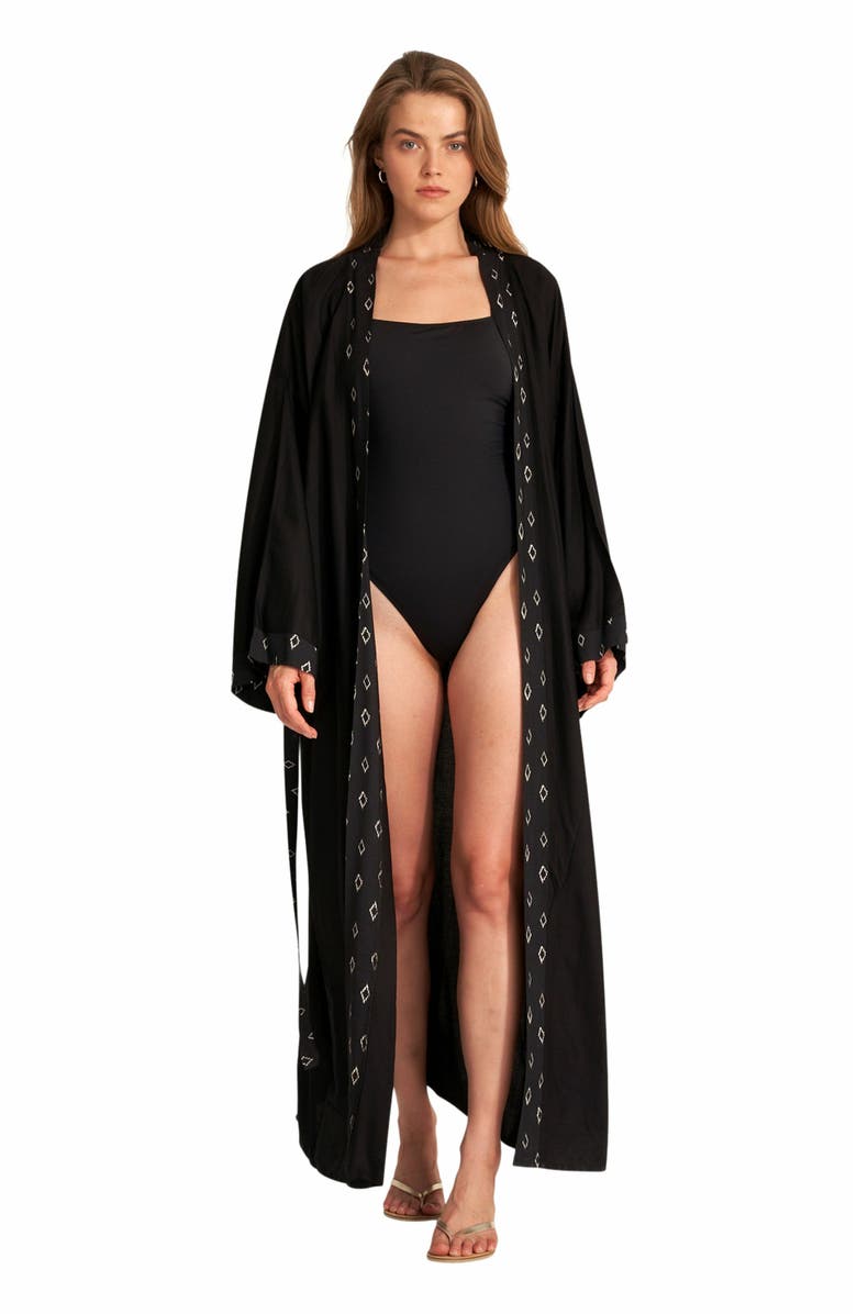 Gottex Beach Life DIAMOND MIDI SWIM COVER UP KIMONO, Main, color, Black