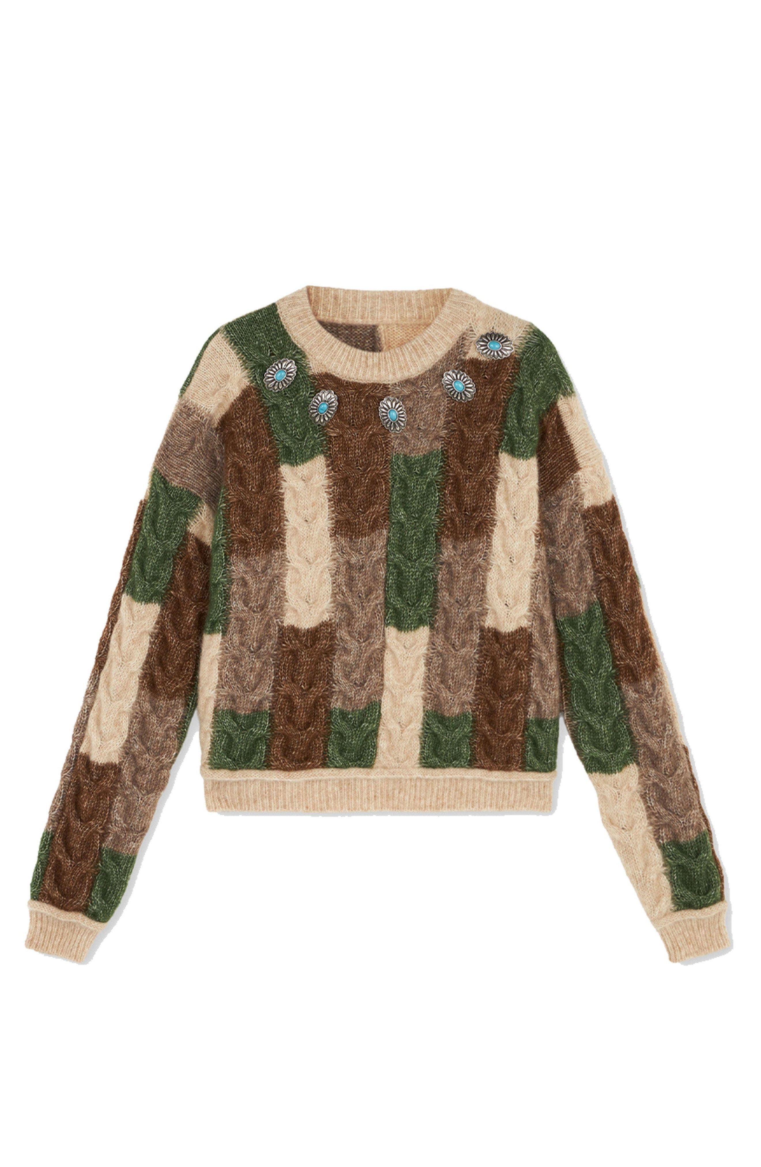 Multicolored Patchwork Crew Neck Sweater