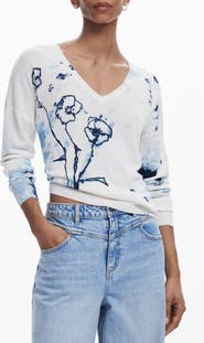 Desigual Floral V-Neck Sweater