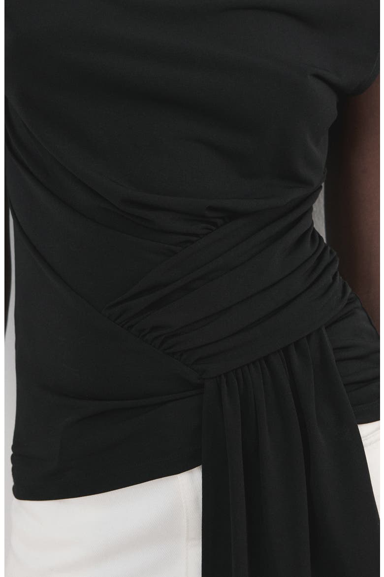 Shirred Faux Wrap Top, Alternate, color, BLACK