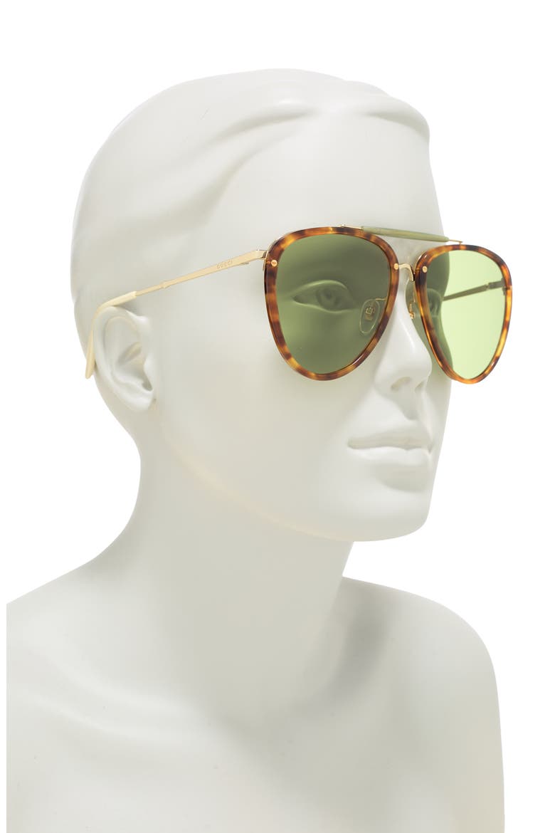 58mm Brow Bar Aviator Sunglasses, Alternate, color, HAVANA