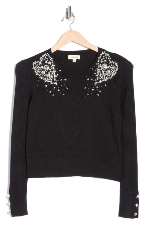 Cesca Crystal Heart Crop Sweater