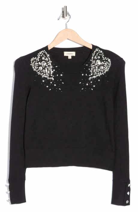 L'AGENCE Cesca Crystal Heart Crop Sweater