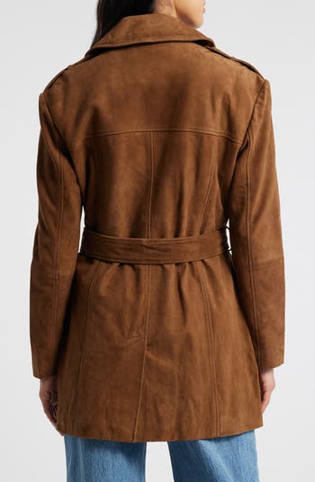 BERNARDO dark tan outlet long button suede like coat medium