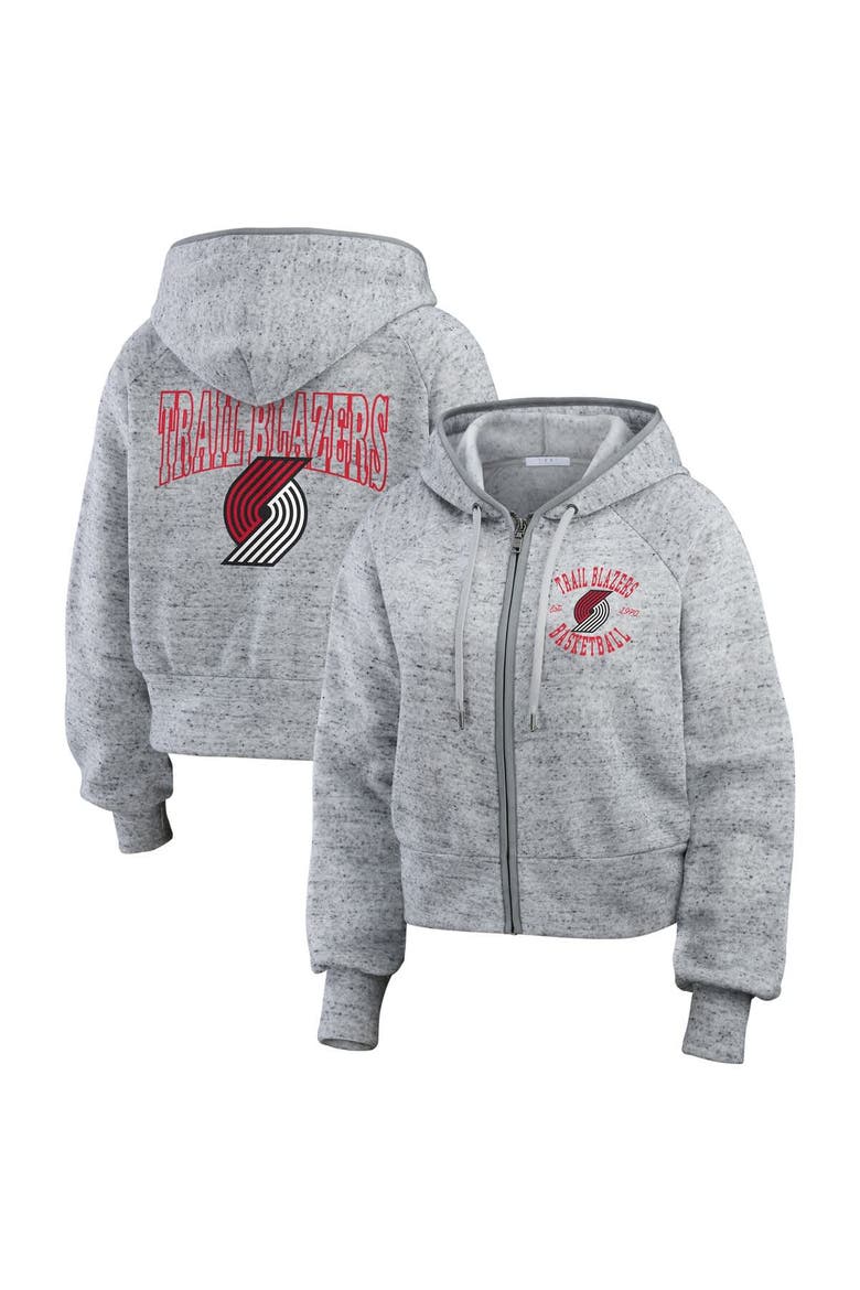 Women's WEAR by Erin Andrews Heather Gray Portland Trail Blazers Speckled Radiator Full-Zip Hoodie, Main, color, Heather Gray