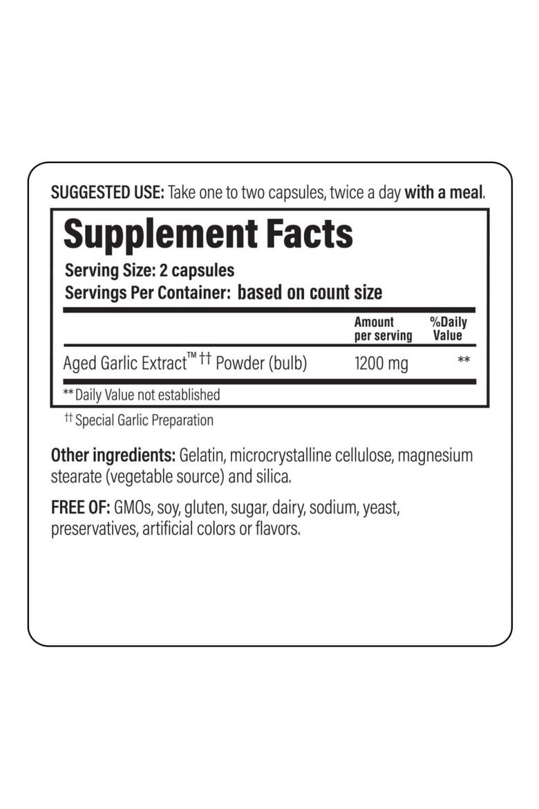 Aged Garlic Extract Formula 200, Cardiovascular & Immune, Reserve, 60 Count, Capsules, Alternate, color, None