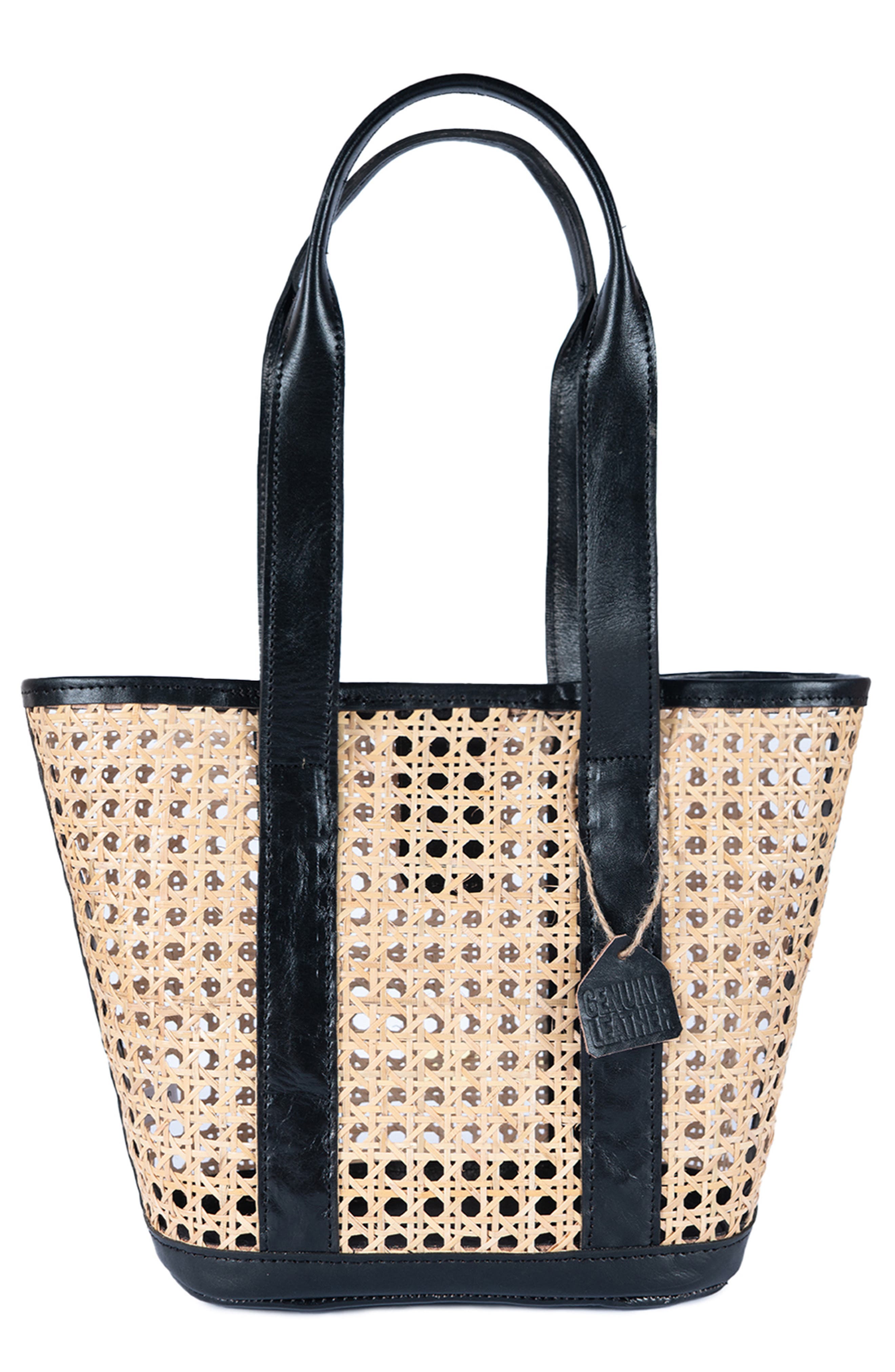 Jelavu Sandi Rattan & Leather Tote Bag, Main, color, Beige/ Black