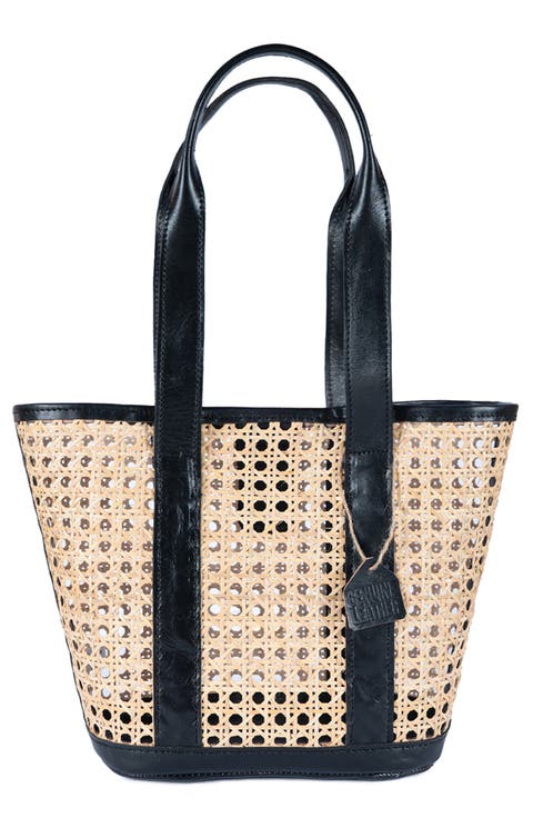 Sandi Rattan & Leather Tote Bag