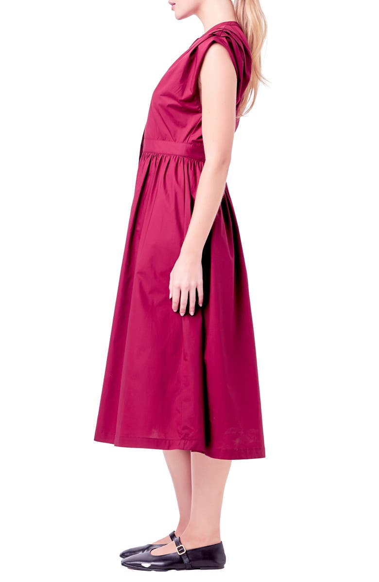 English Factory Pleated Shoulder Midi Dress, Alternate, color, Burgundy
