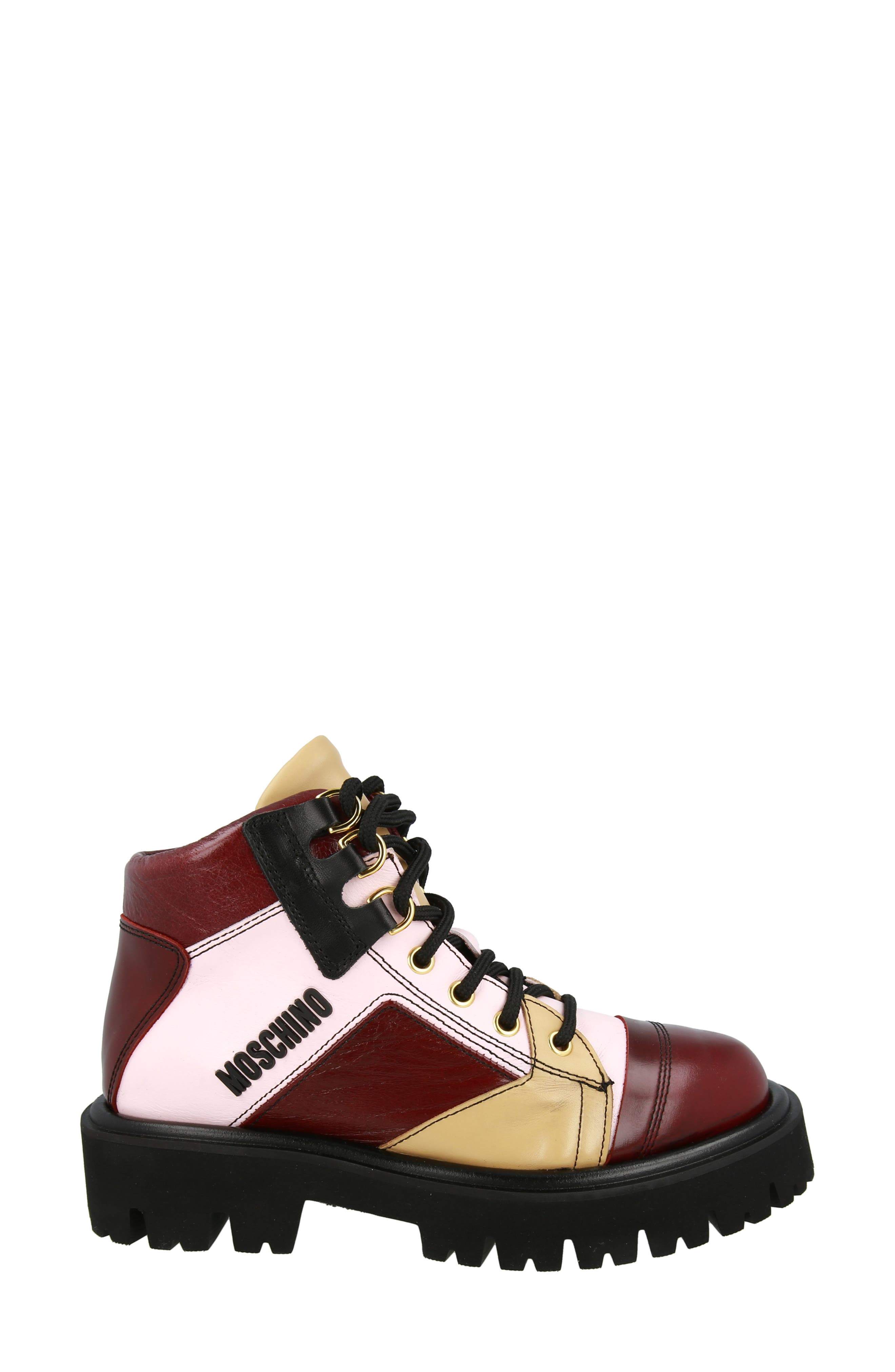 Moschino Colorblock Ankle Boot, Alternate, color, Burgundy Multi
