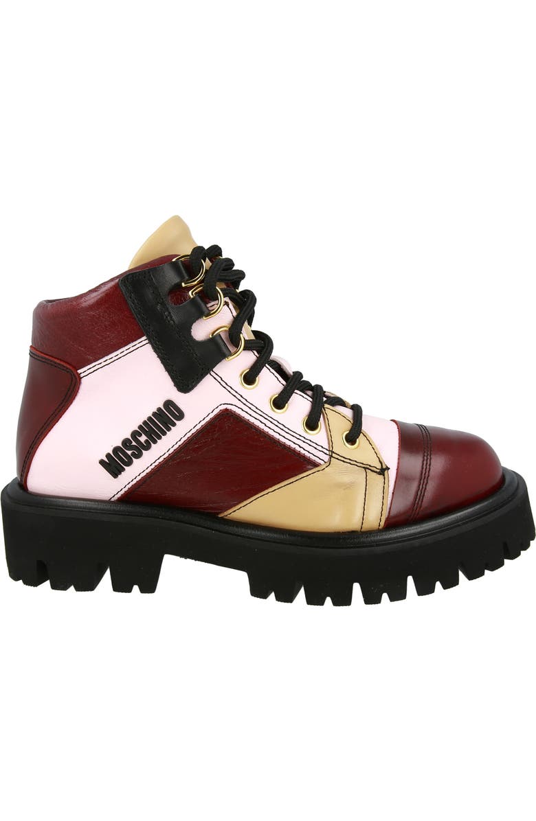 Moschino Colorblock Ankle Boot, Alternate, color, Burgundy Multi