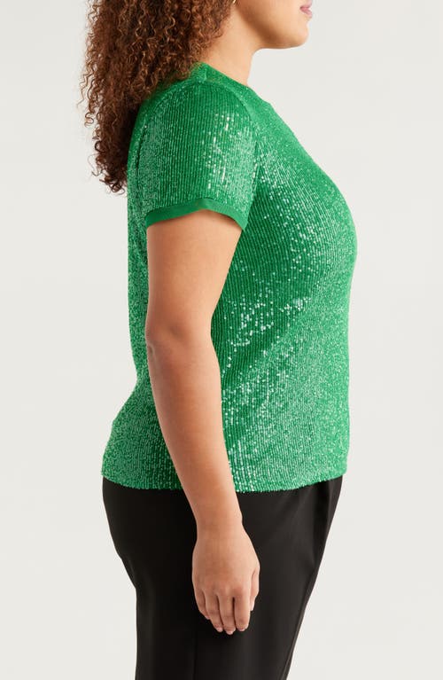 Anne Klein Plus Size Sequin-embellished Short-sleeve Top In Tropical Green