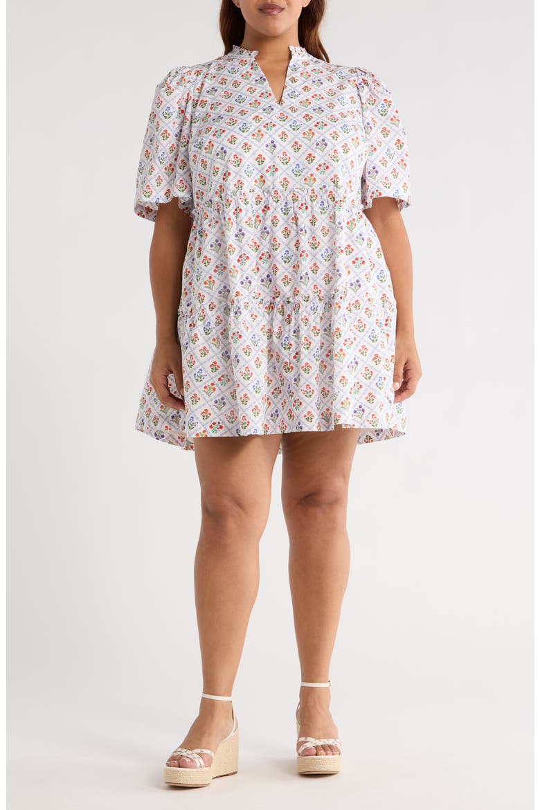 Lara Floral Dixie Tiered Cotton Dress, Main, color, WHITE/ MULTI