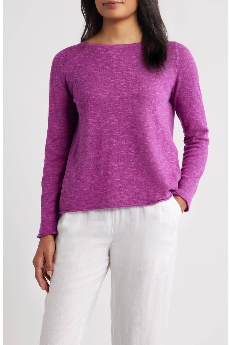 Boat Neck Organic Linen & Cotton Sweater, Main, color, GRAPE