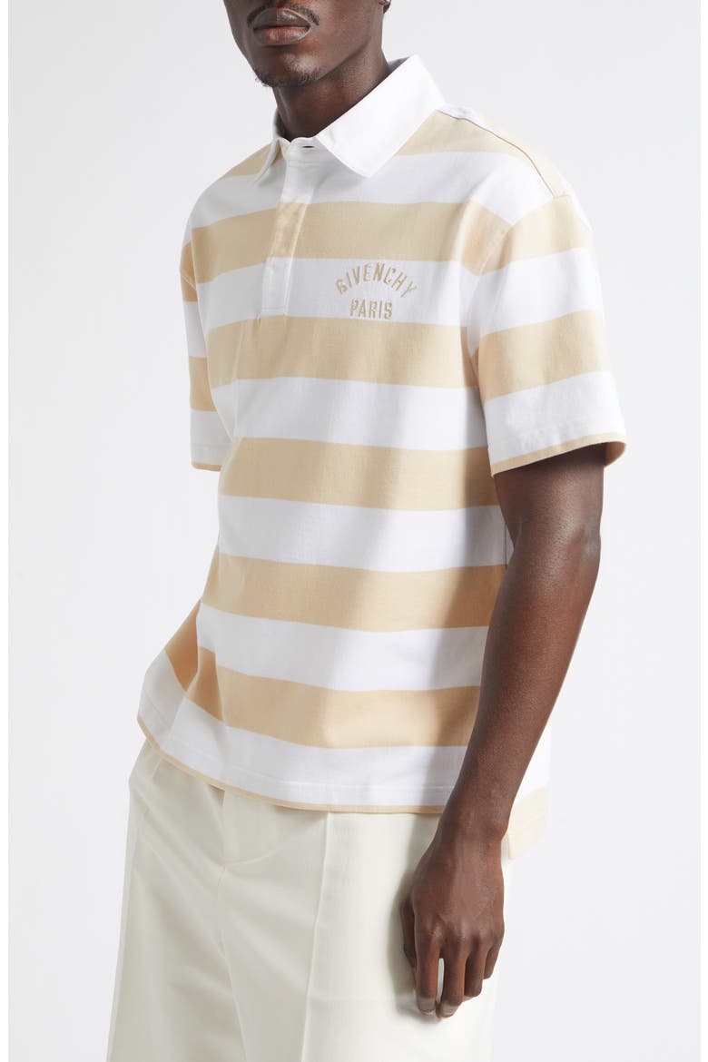 Embroidered Logo Cotton Jersey Polo, Alternate, color, 118-WHITE/BEIGE