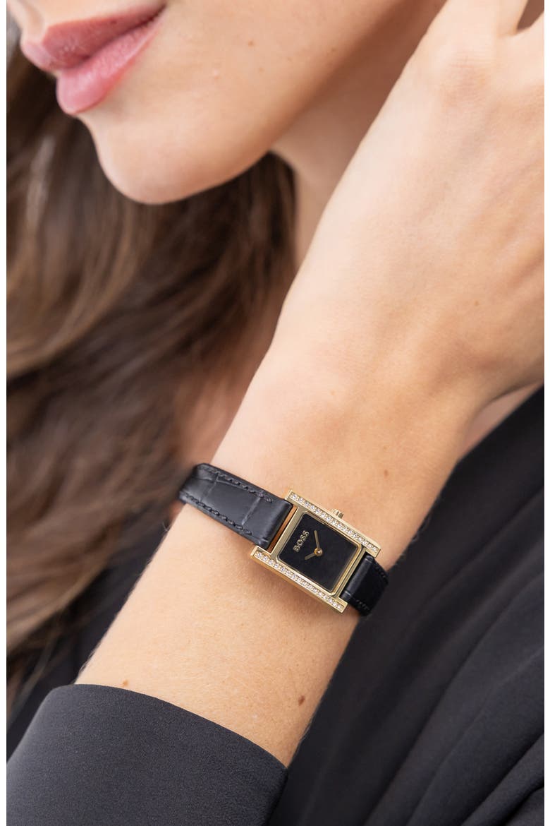 Lucy Precious Rectangular Watch, 18.5mm, Alternate, color, BLACK