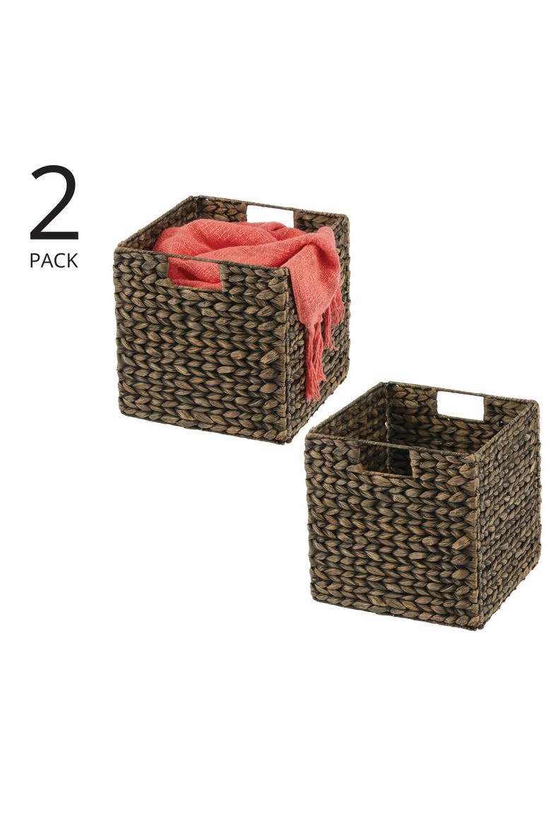 Hyacinth Woven Cube Bin Basket Organizer, Handles, 2 Pack, Alternate, color, Black