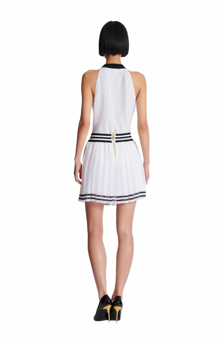 Balmain Pleated Monogrammed Knit Skirt, Alternate, color, 