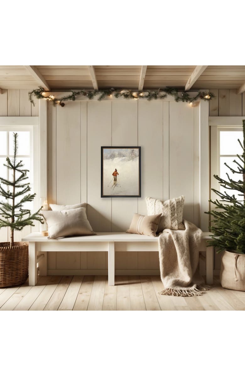 Antique Curiosities Vintage oil painting of Boy skiing, Alternate, color, White