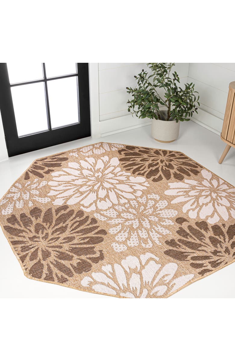 JONATHAN Y Zinnia Modern Floral Textured Weave Octagon Indoor/Outdoor Area Rug, Alternate, color, Brown/Cream