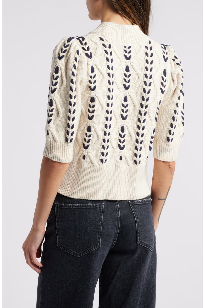 Addy Textured Elbow Sleeve Sweater, Alternate, color, OATMEAL NAVY CABLES