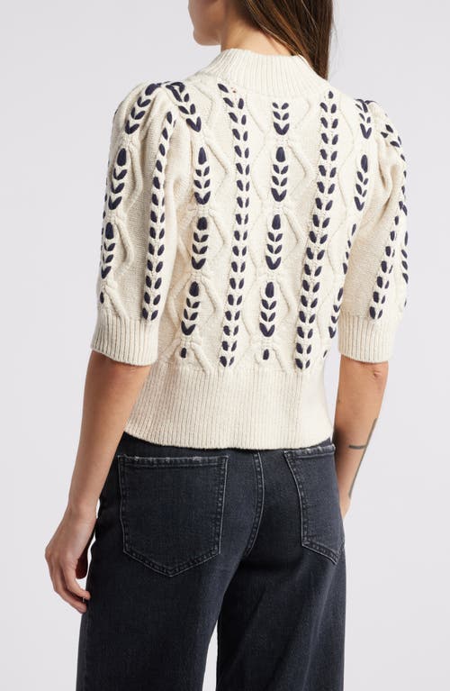 Rails Addy Textured Elbow Sleeve Sweater In Oatmeal Navy Cables