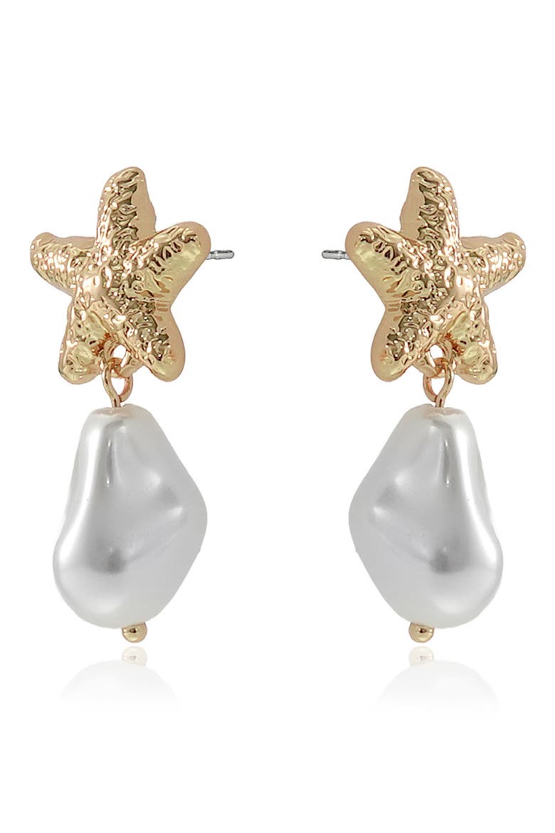 Starfish Faux Pearl Drop Earrings, Alternate, color, GOLD