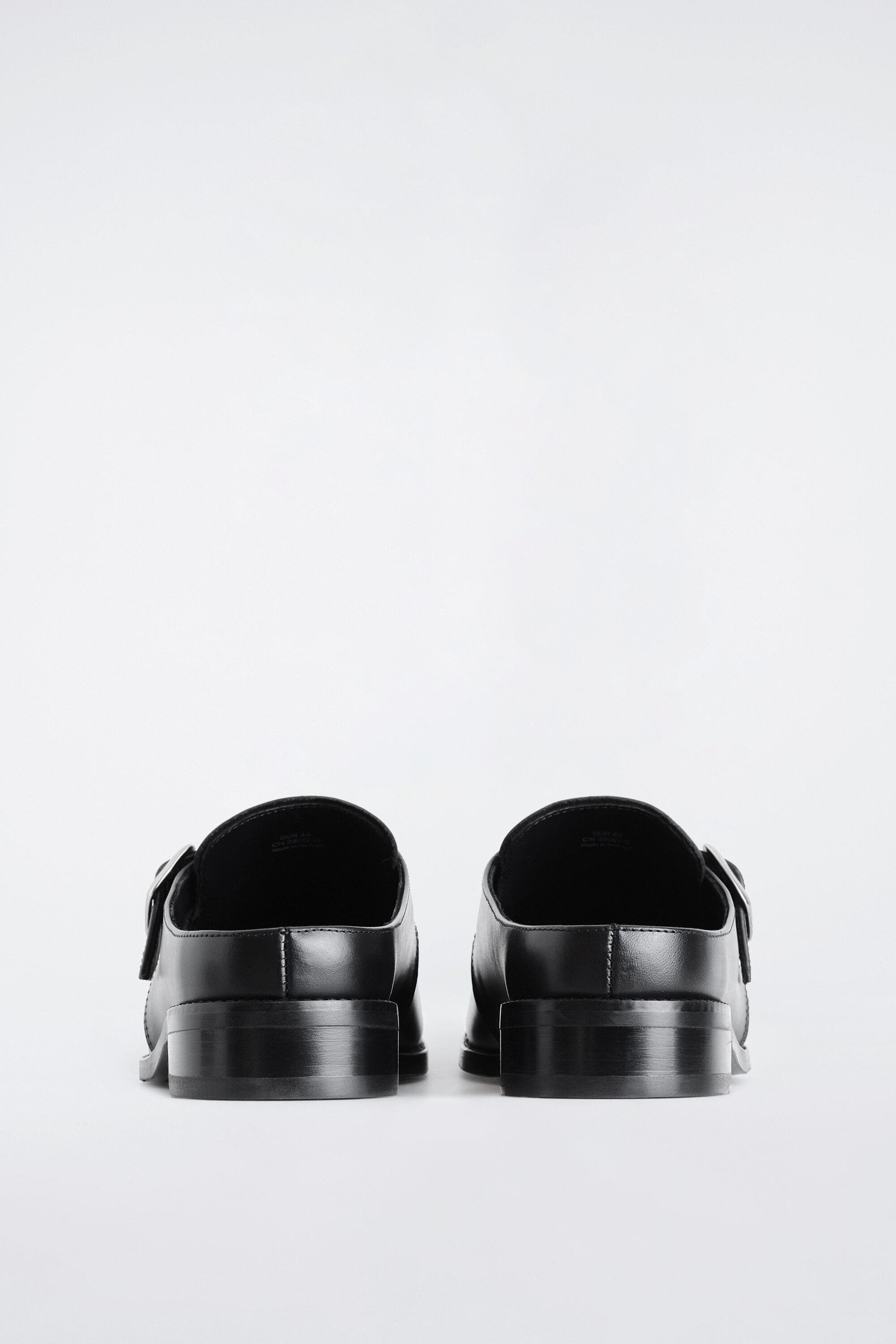 Buckled Leather Mules, Alternate, color, BLACK