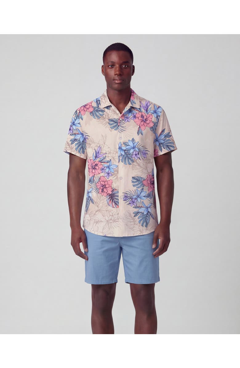 Lords of Harlech Exotic Floral Mens Linen Printed Shirt, Main, color, Exotic Floral Natural