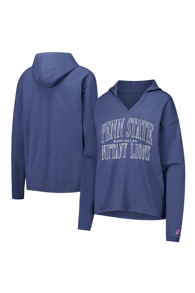 Women's League Collegiate Wear Navy Penn State Nittany Lions Slub Long Sleeve V-Neck Hoodie T-Shirt, Main, color, Navy