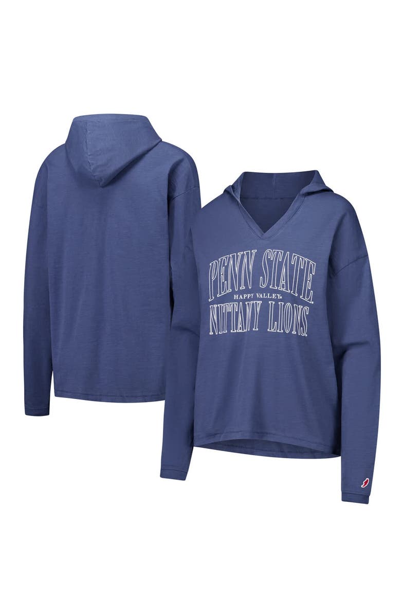 LEAGUE COLLEGIATE WEAR Women's League Collegiate Wear Navy Penn State Nittany Lions Slub Long Sleeve V-Neck Hoodie T-Shirt, Main, color, Navy