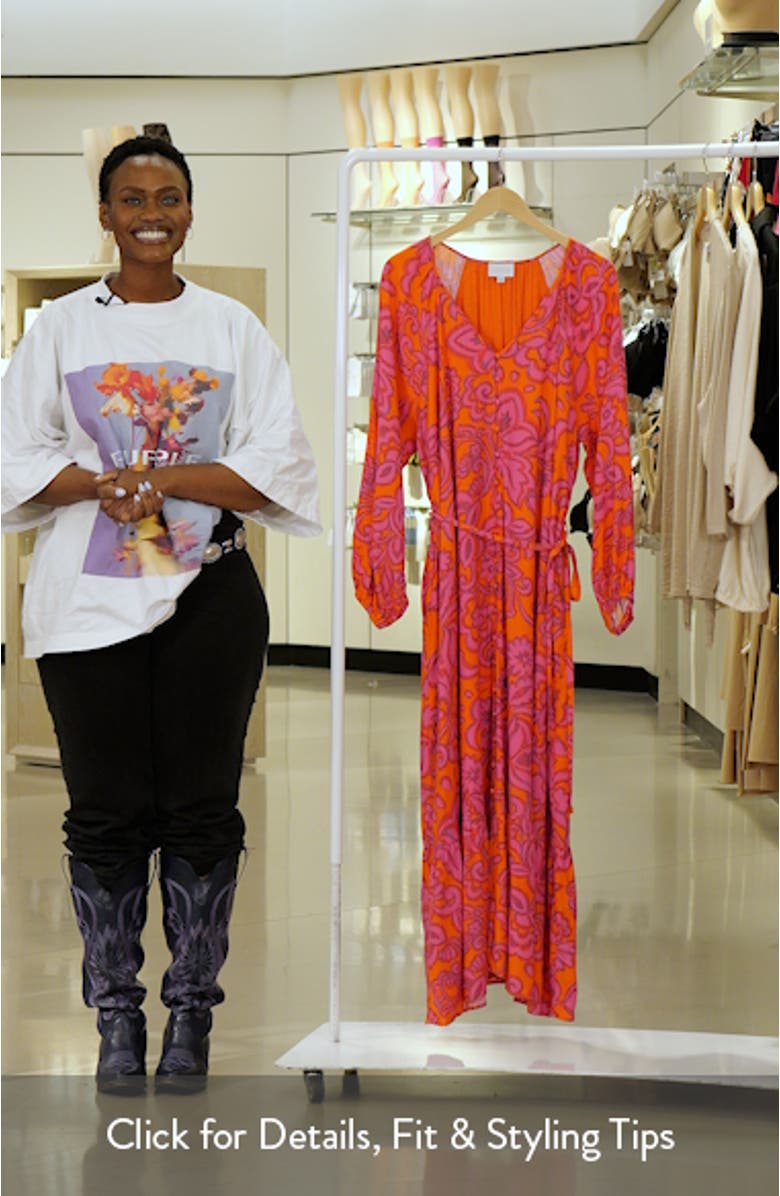 Marinda Floral Print Long Sleeve Maxi Dress, sales video thumbnail